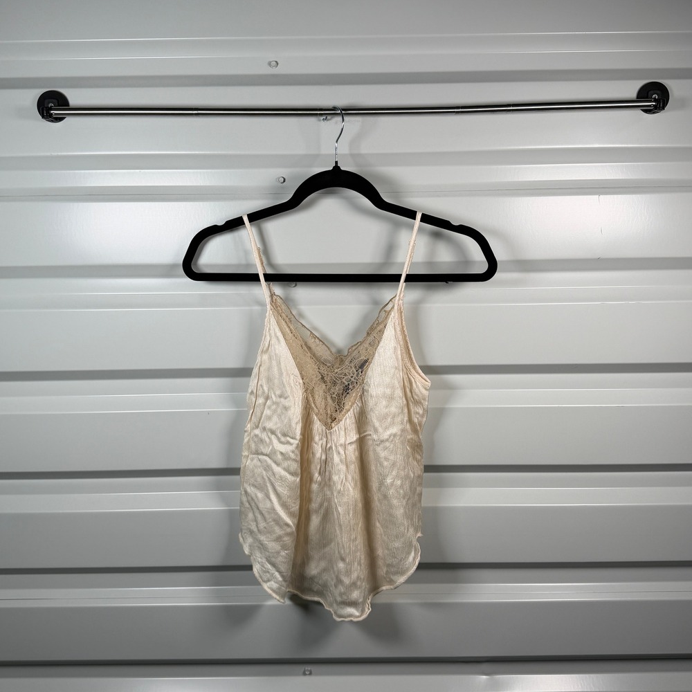 American Eagle Lace Trim Camisole Top Cream Viscose Satin Adjustable Straps XS